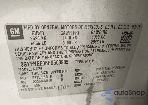 2015 Cadillac Srx Luxury Collection from USA, damaged, VIN 3GYFNEE36FF608905